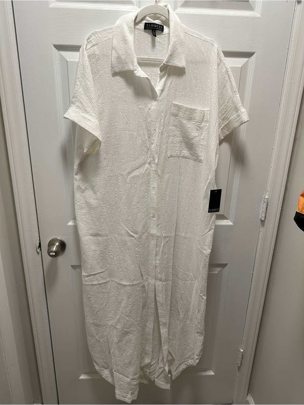 Eloquii White Textured Button-Down Shirt Dress